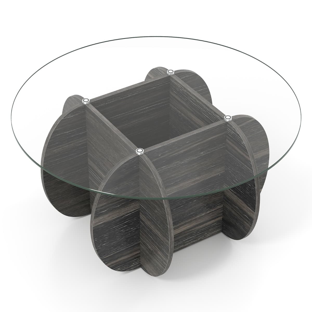 CostwayTable Basse Ronde de 89cm Table d'Appoint avec Plateau en Verre Trempé Base en Bois Massif Compartiment de Rangement Caché Charge 100kg Noir